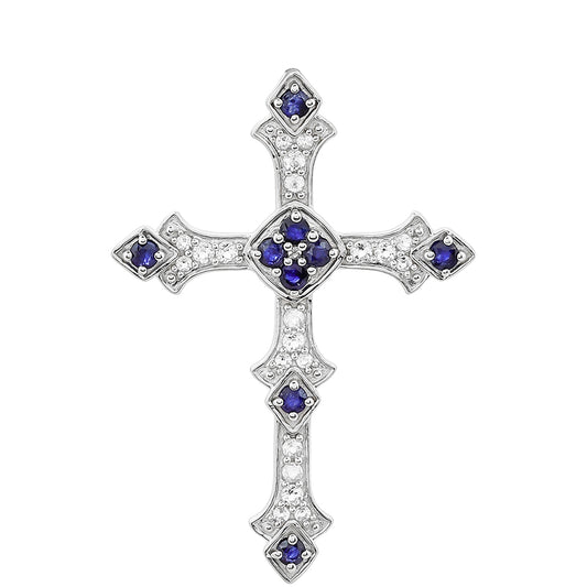 Kereszt Ezüst Medál Thai Zafírral és Fehér Topázzal