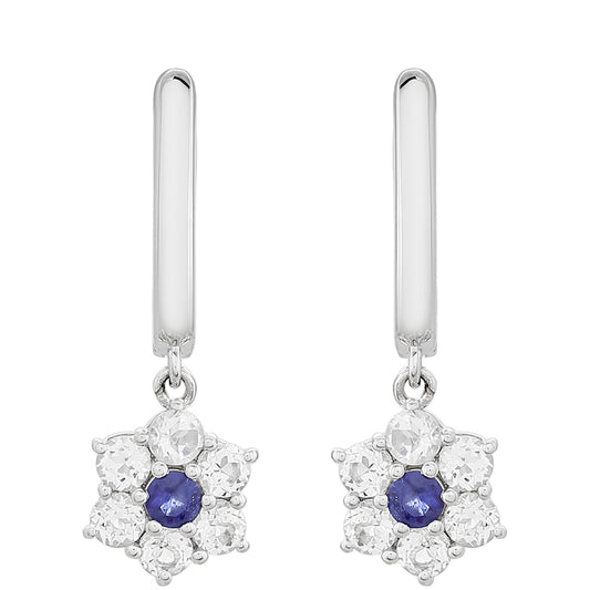 Ezüst Fülbevaló Thai Zafírral és Fehér Topázzal