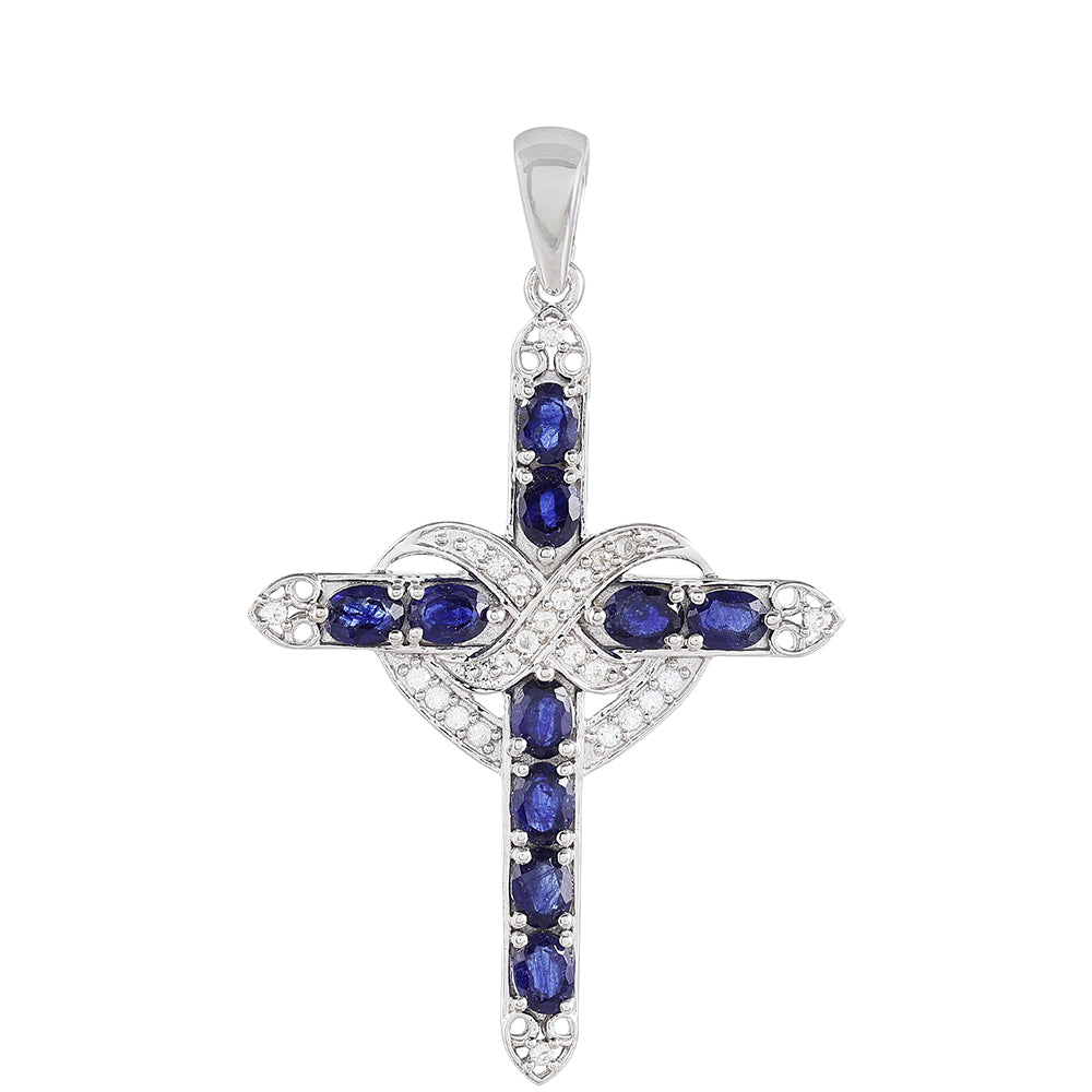 Kereszt Ezüst Medál Thai Zafírral és Fehér Topázzal 1 