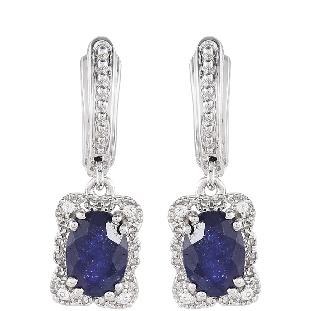 Ezüst Fülbevaló Thai Zafírral és Fehér Topázzal