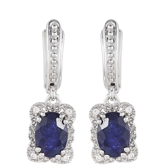 Ezüst Fülbevaló Thai Zafírral és Fehér Topázzal
