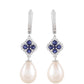 Ezüst Fülbevaló Thai Zafírral és Fehér Édesvízi Kagylógyönggyel