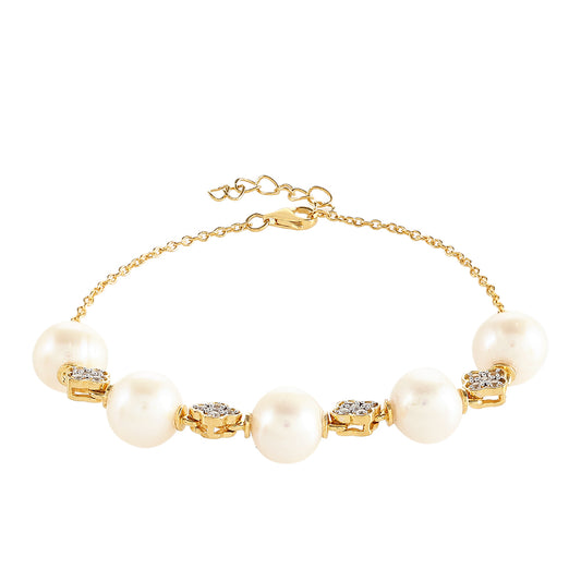 Arannyal Bevont Ezüst Karkötő Barokk Édesvízi Tenyésztett Gyönggyel és Fehér Topázzal