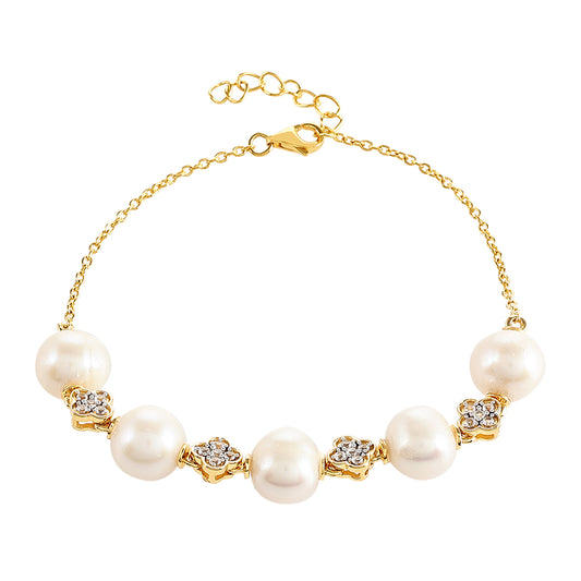 Arannyal Bevont Ezüst Karkötő Barokk Édesvízi Tenyésztett Gyönggyel és Fehér Topázzal