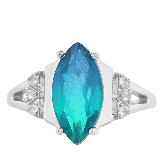 Ezüst Gyűrű Páva Kvarccal és Fehér Topázzal