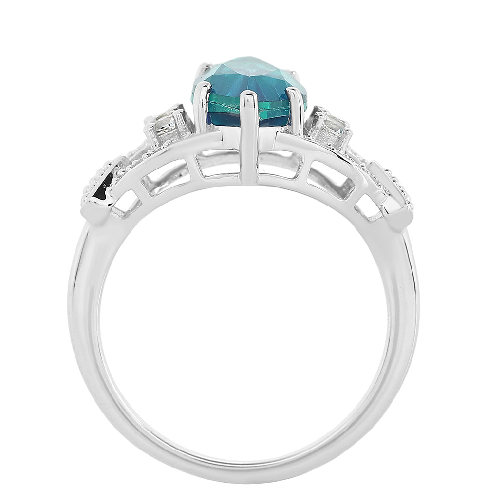 Ezüst Gyűrű Páva Kvarccal és Fehér Topázzal