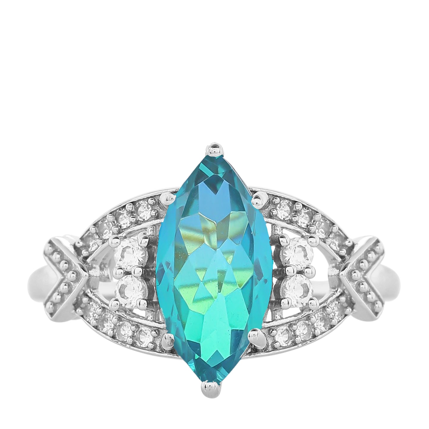 Ezüst Gyűrű Páva Kvarccal és Fehér Topázzal