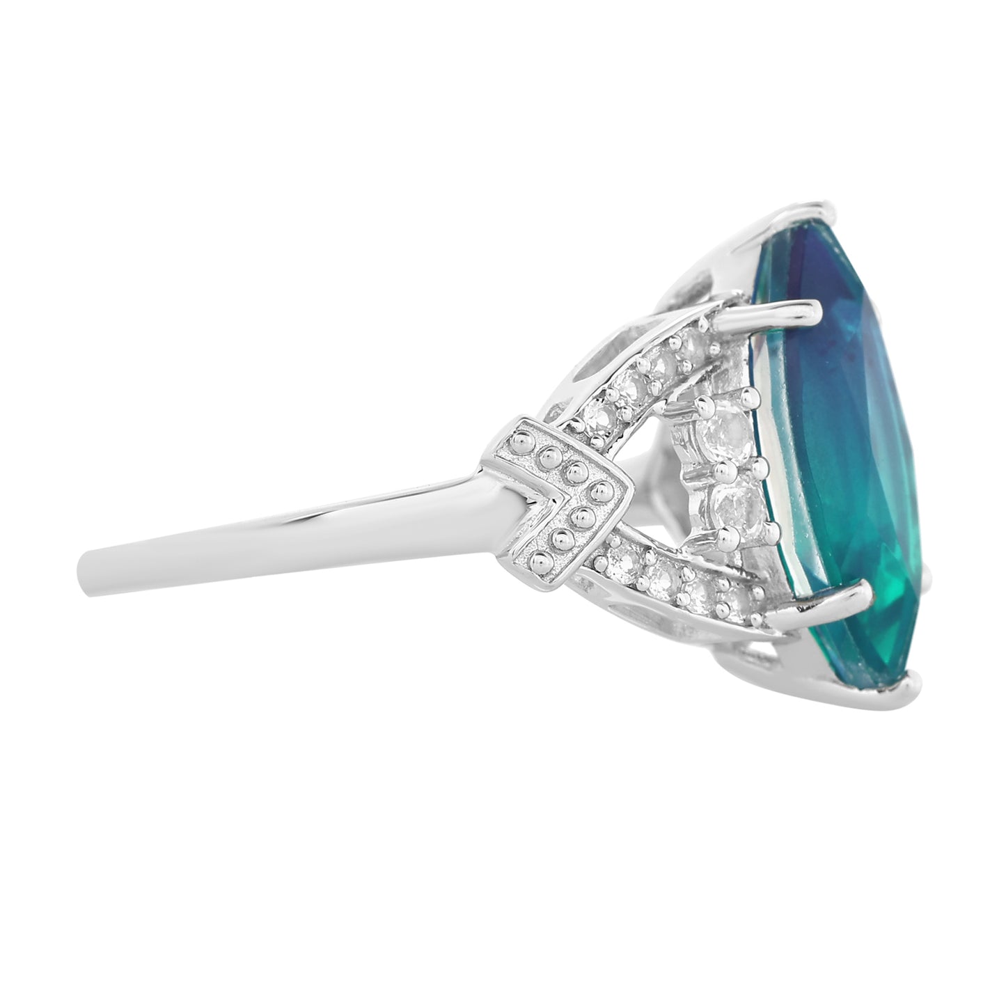 Ezüst Gyűrű Páva Kvarccal és Fehér Topázzal