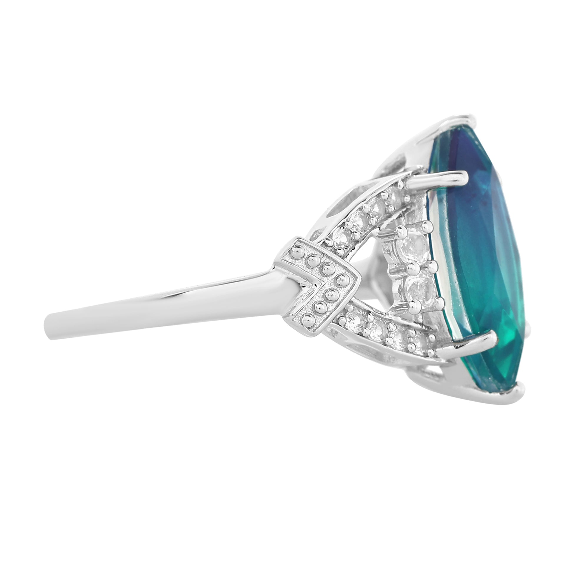 Ezüst Gyűrű Páva Kvarccal és Fehér Topázzal 5 