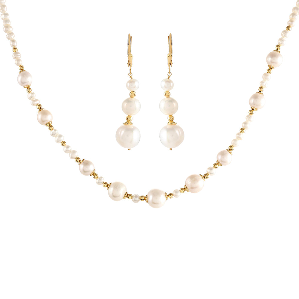 Arannyal Bevont Ezüst Szett Barokk Édesvízi Tenyésztett Gyönggyel ( Nyaklánc+Fülbevaló )