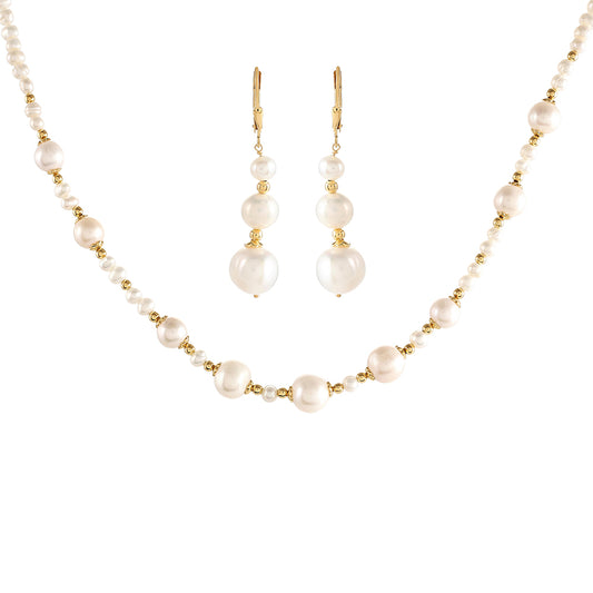 Arannyal Bevont Ezüst Szett Barokk Édesvízi Tenyésztett Gyönggyel ( Nyaklánc+Fülbevaló )