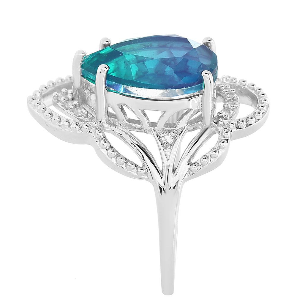 Ezüst Gyűrű Páva Kvarccal és Fehér Topázzal 4 