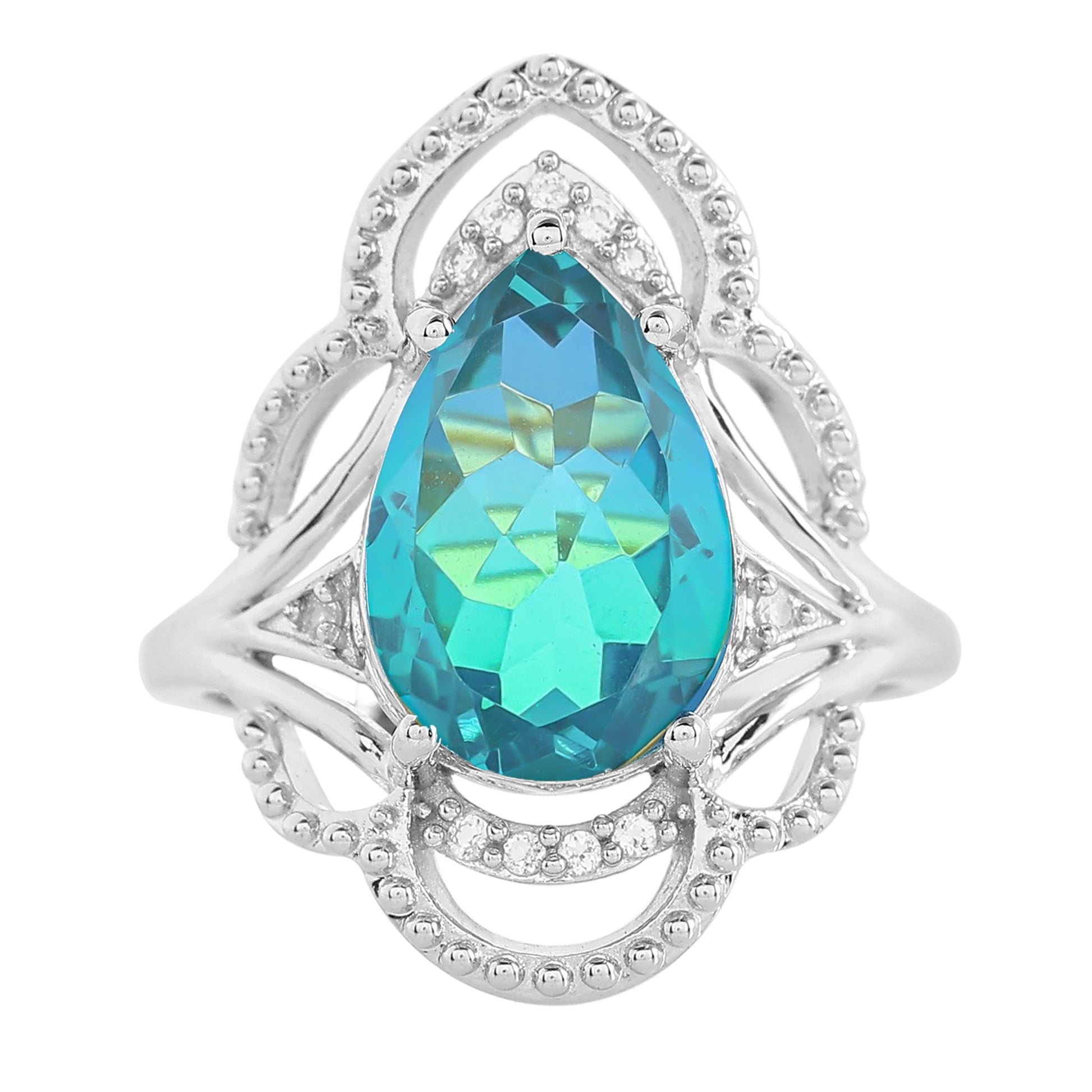 Ezüst Gyűrű Páva Kvarccal és Fehér Topázzal 8 