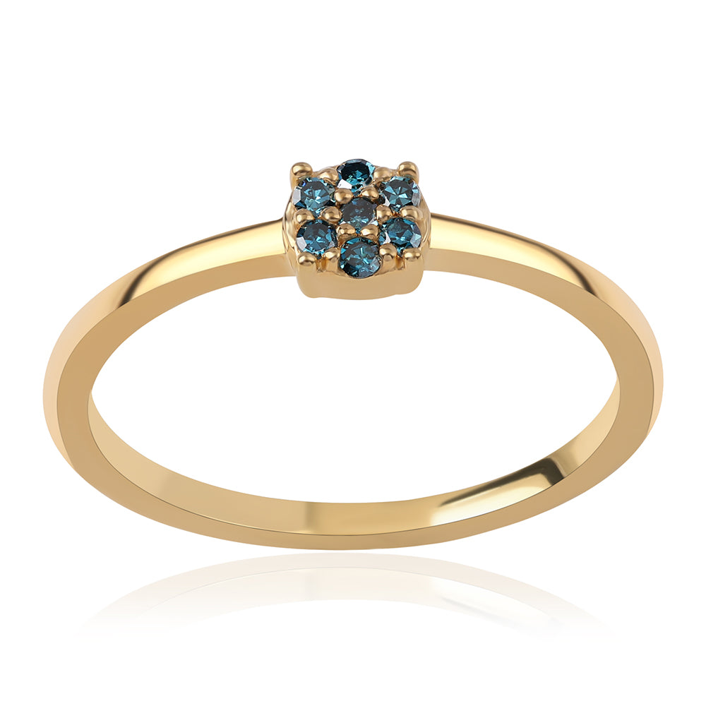 Arannyal Bevont Ezüst Gyűrű Kék Gyémánttal