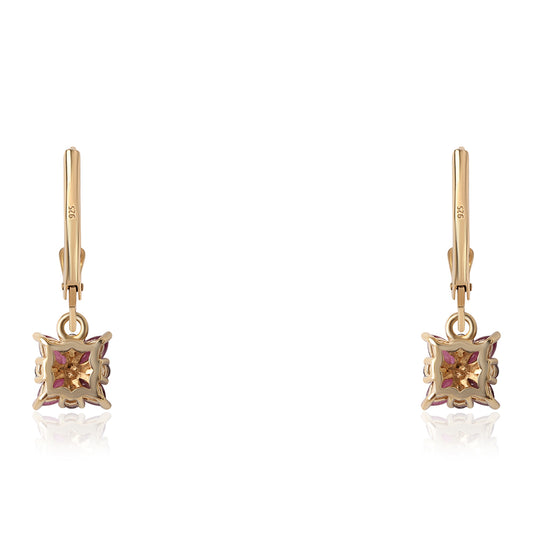 Arannyal Bevont Ezüst Fülbevaló Mozambiquei Rubinnal és Fehér Topázzal
