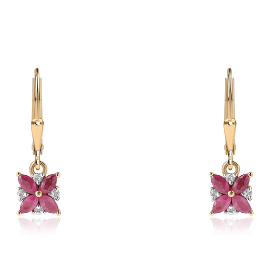 Arannyal Bevont Ezüst Fülbevaló Mozambiquei Rubinnal és Fehér Topázzal