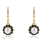 Arannyal Bevont Ezüst Fülbevaló Fekete Spinellel és Fehér Édesvízi Kagylógyönggyel