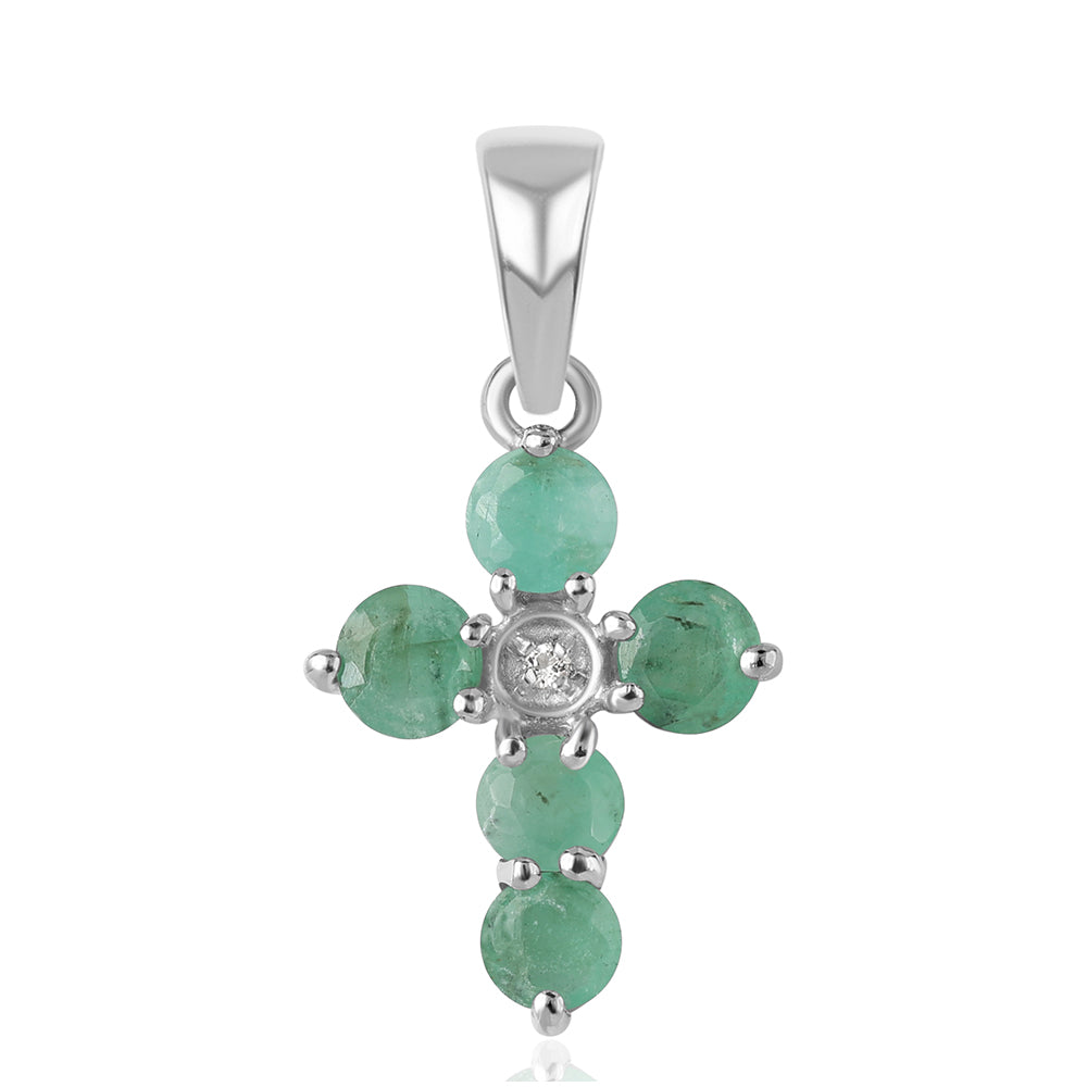 Kereszt Ezüst Medál Brazil Smaragddal és Fehér Topázzal 1 