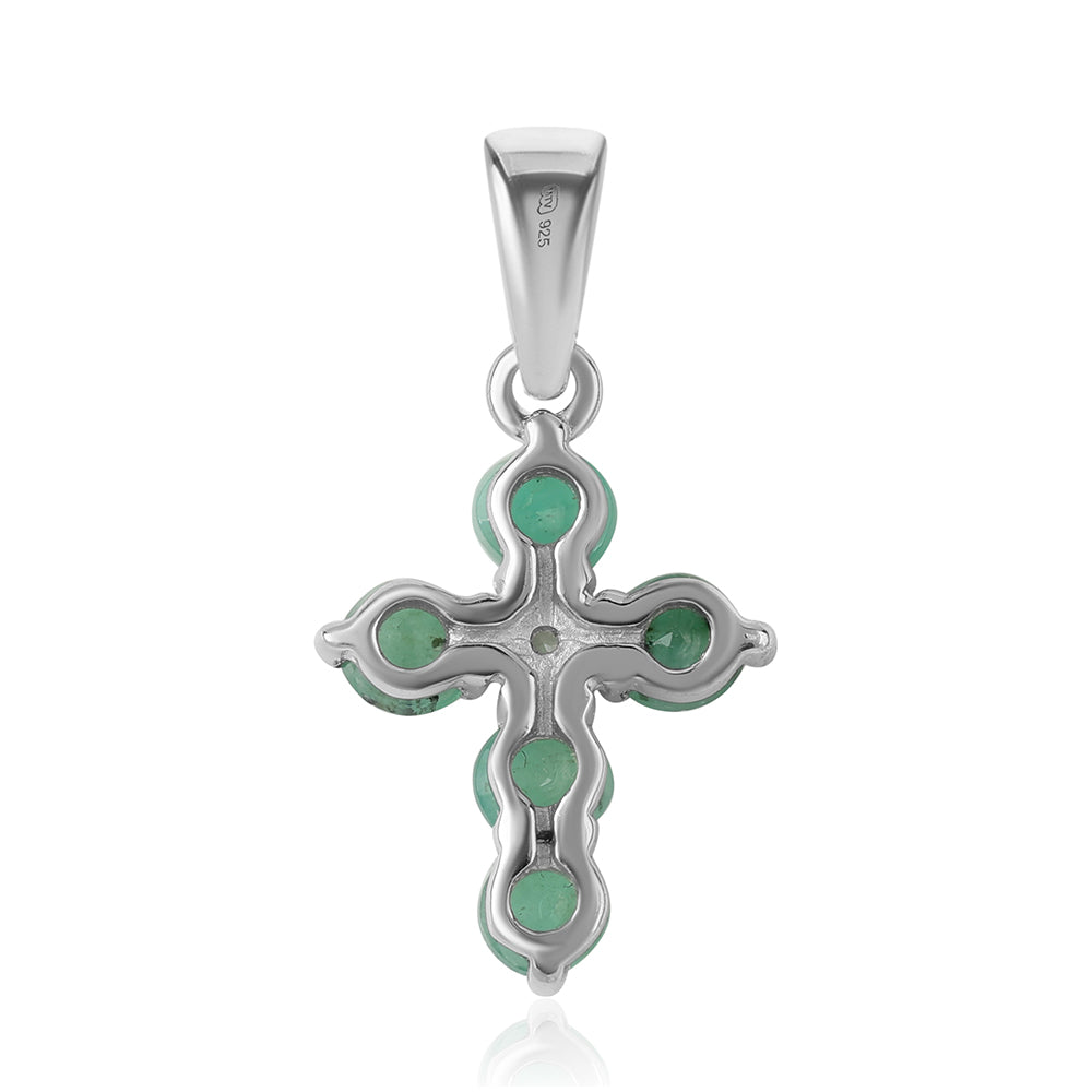 Kereszt Ezüst Medál Brazil Smaragddal és Fehér Topázzal