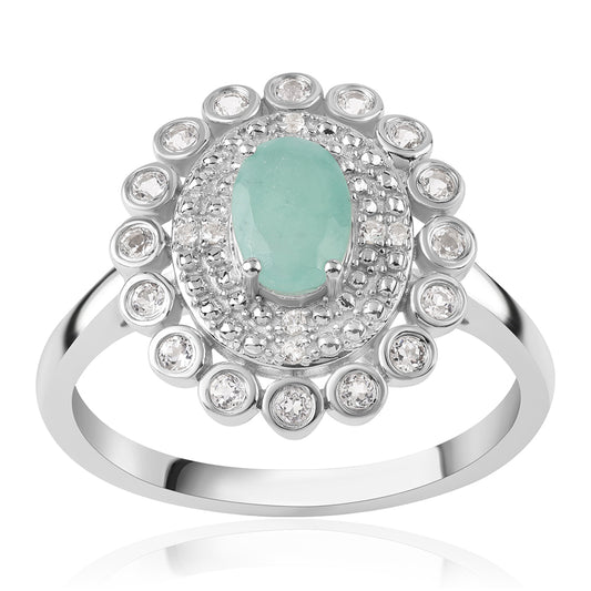 Ezüst Gyűrű Brazil Smaragddal és Fehér Topázzal