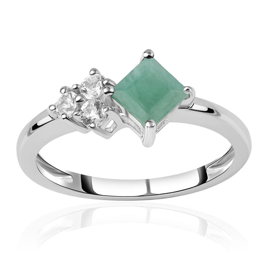 Ezüst Gyűrű Brazil Smaragddal és Fehér Topázzal