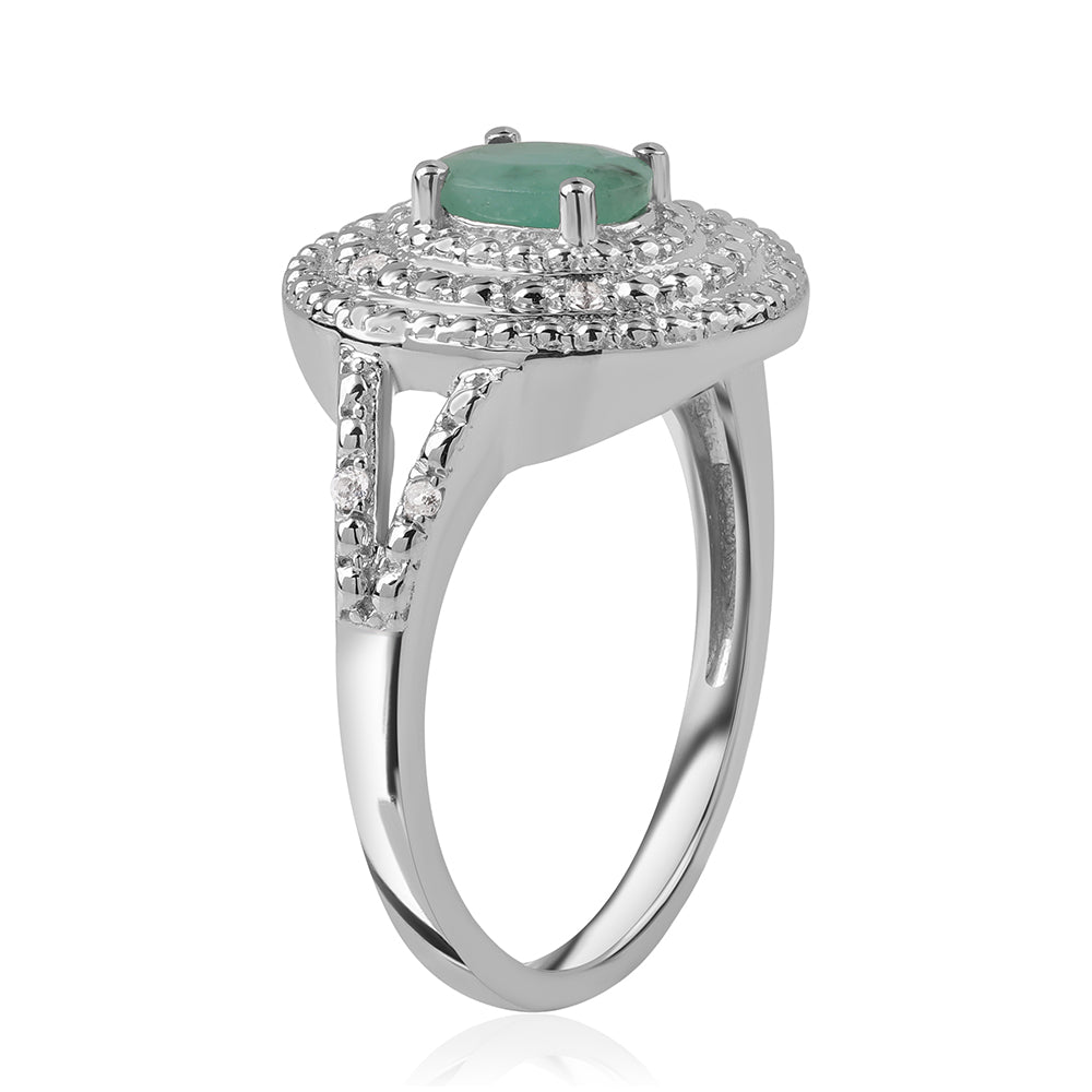 Ezüst Gyűrű Brazil Smaragddal és Fehér Topázzal