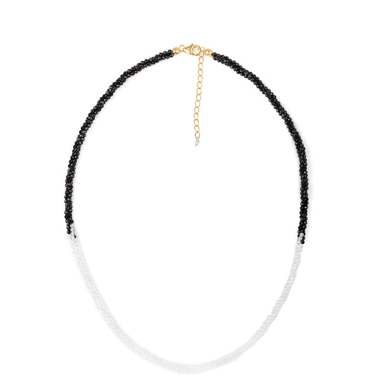 Arannyal Bevont Ezüst Nyaklánc Fekete Spinellel és Fehér Topázzal