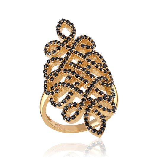 Arannyal Bevont Ezüst Gyűrű Fekete Spinellel