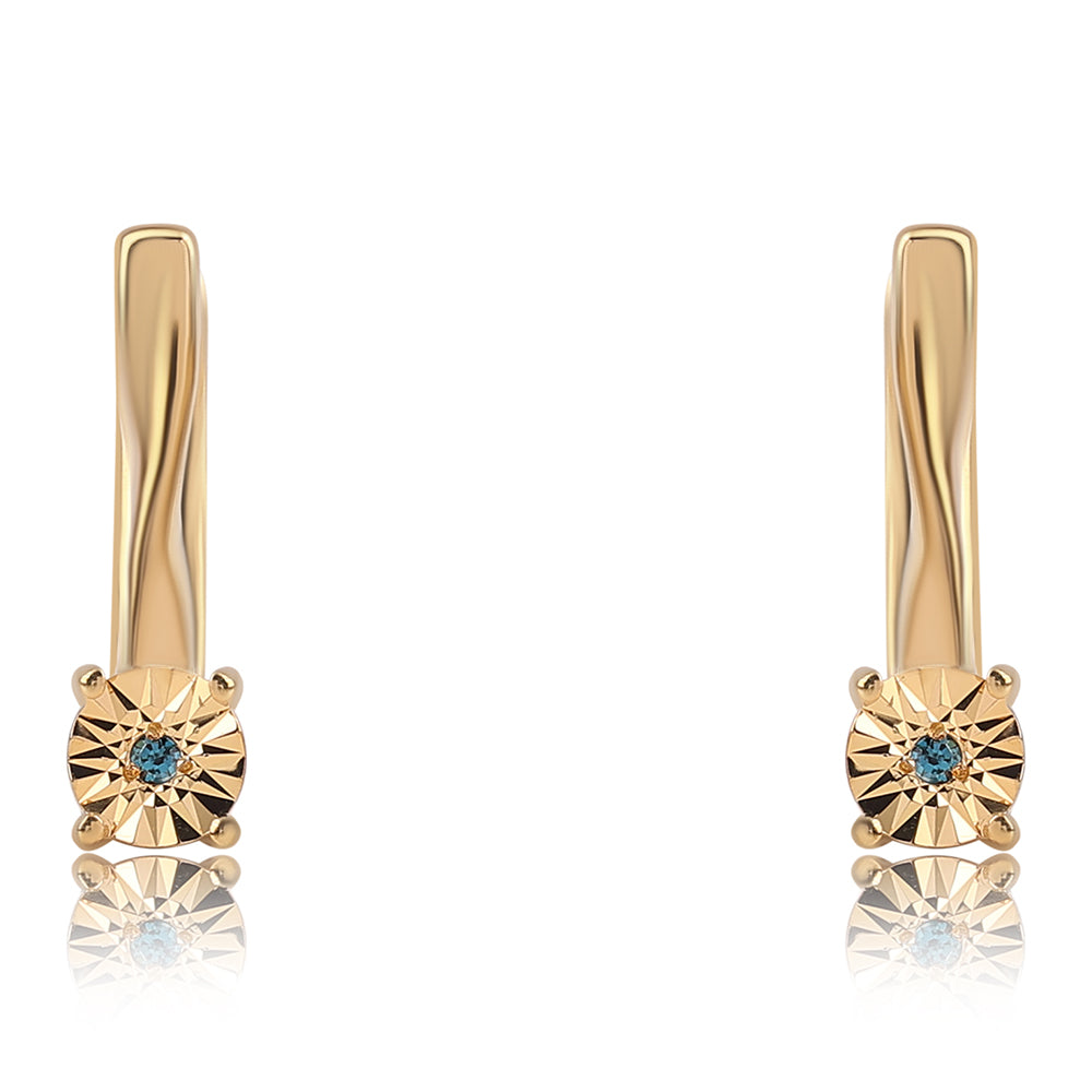 Arannyal Bevont Ezüst Fülbevaló Kék Gyémánttal