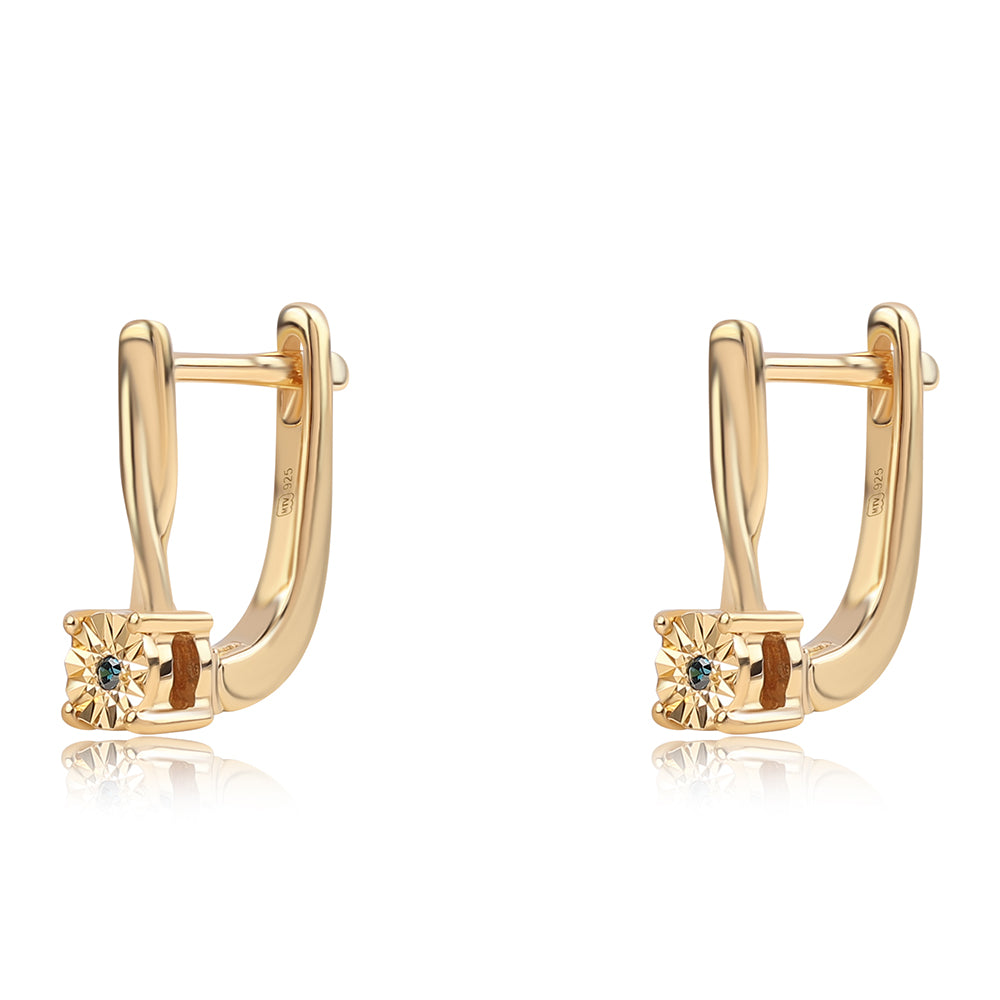 Arannyal Bevont Ezüst Fülbevaló Kék Gyémánttal