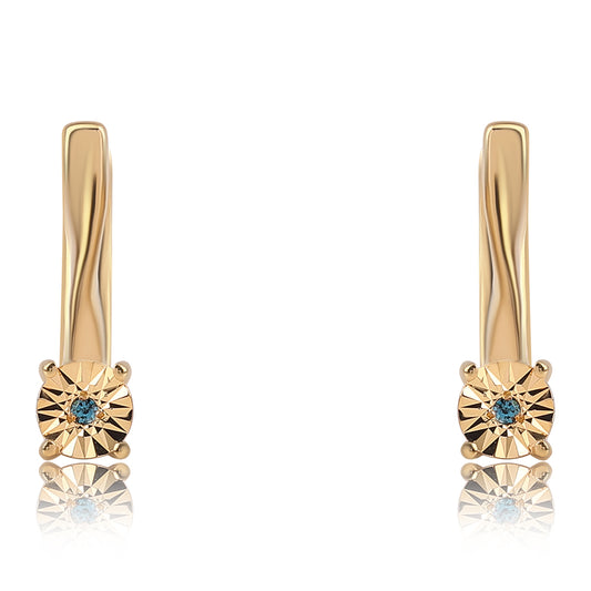 Arannyal Bevont Ezüst Fülbevaló Kék Gyémánttal