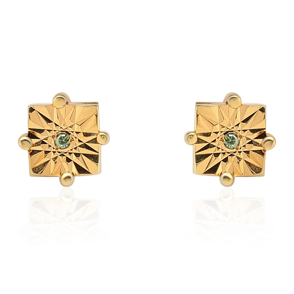 Arannyal Bevont Ezüst Fülbevaló Zöld Gyémánttal 2 