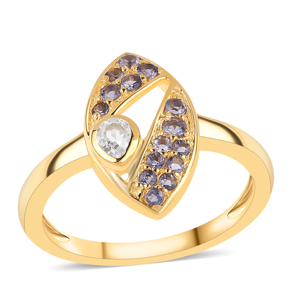 Arannyal Bevont Ezüst Gyűrű Iolittal és Fehér Topázzal 1 