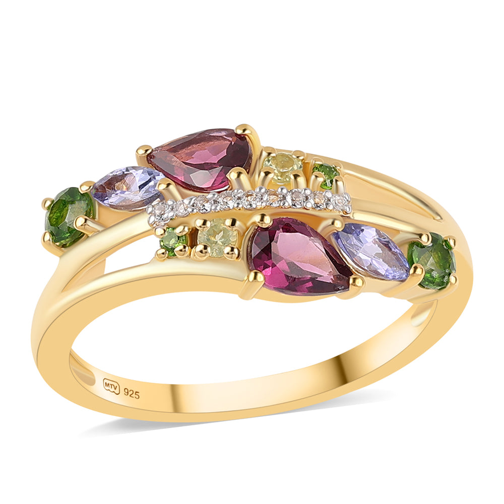 Arannyal Bevont Ezüst Gyűrű Rhodolit Gránáttal és Tanzanittal 1 