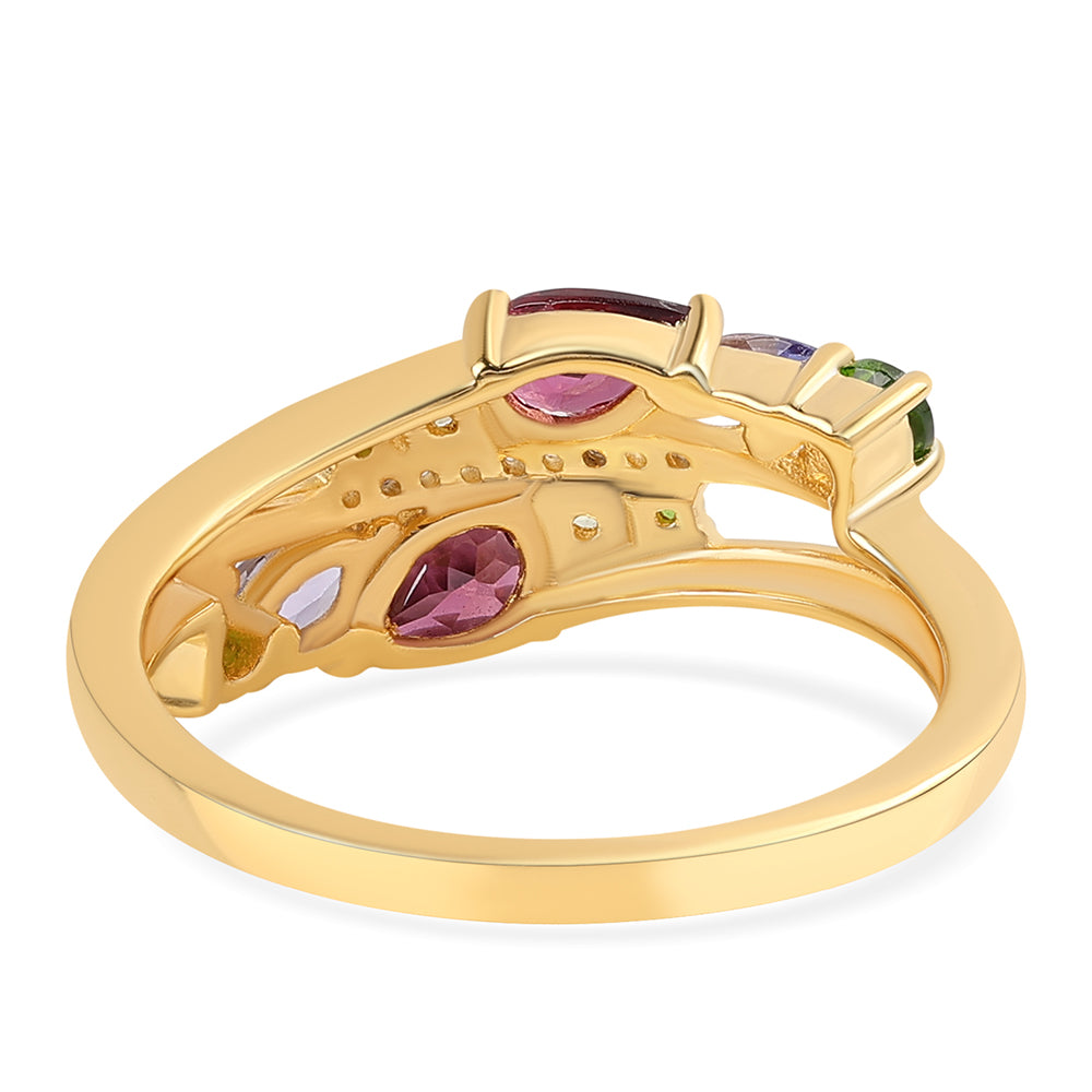 Arannyal Bevont Ezüst Gyűrű Rhodolit Gránáttal és Tanzanittal