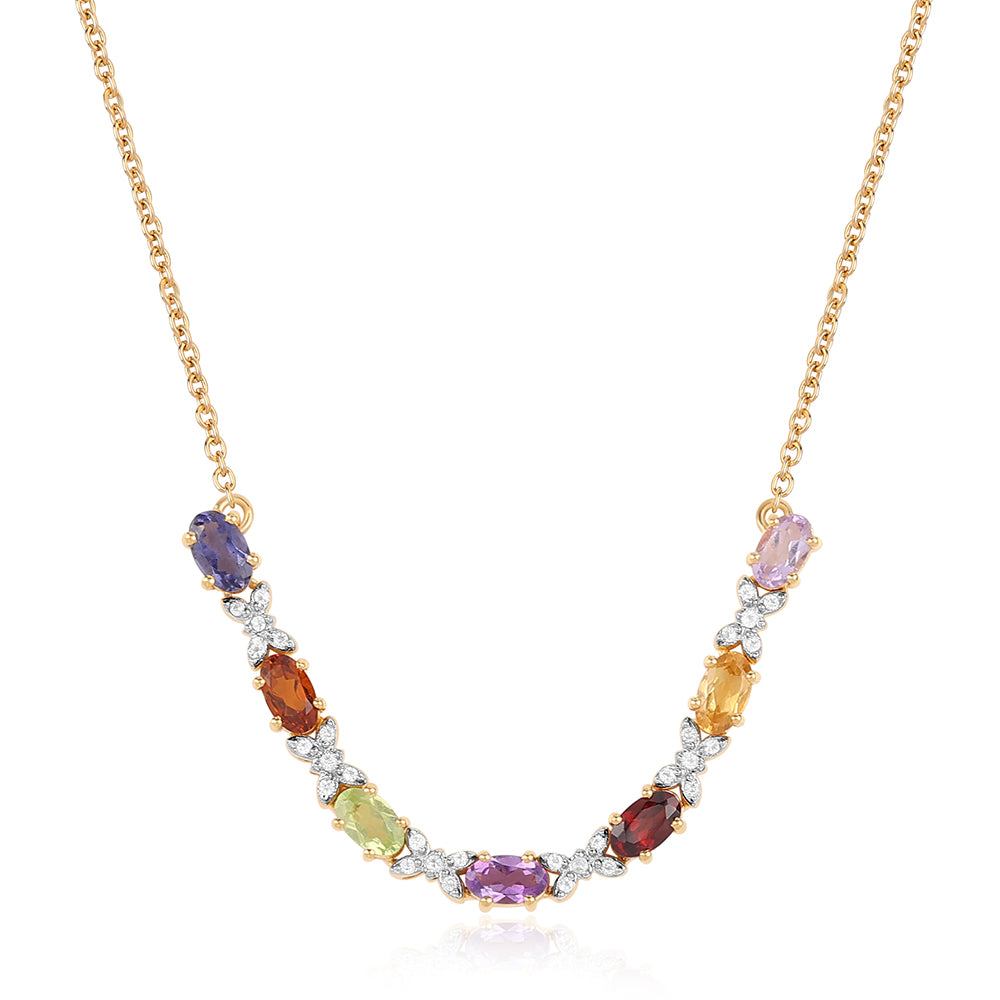 Arannyal Bevont Ezüst Nyaklánc Rose De France Ametiszttel és Citrinnel