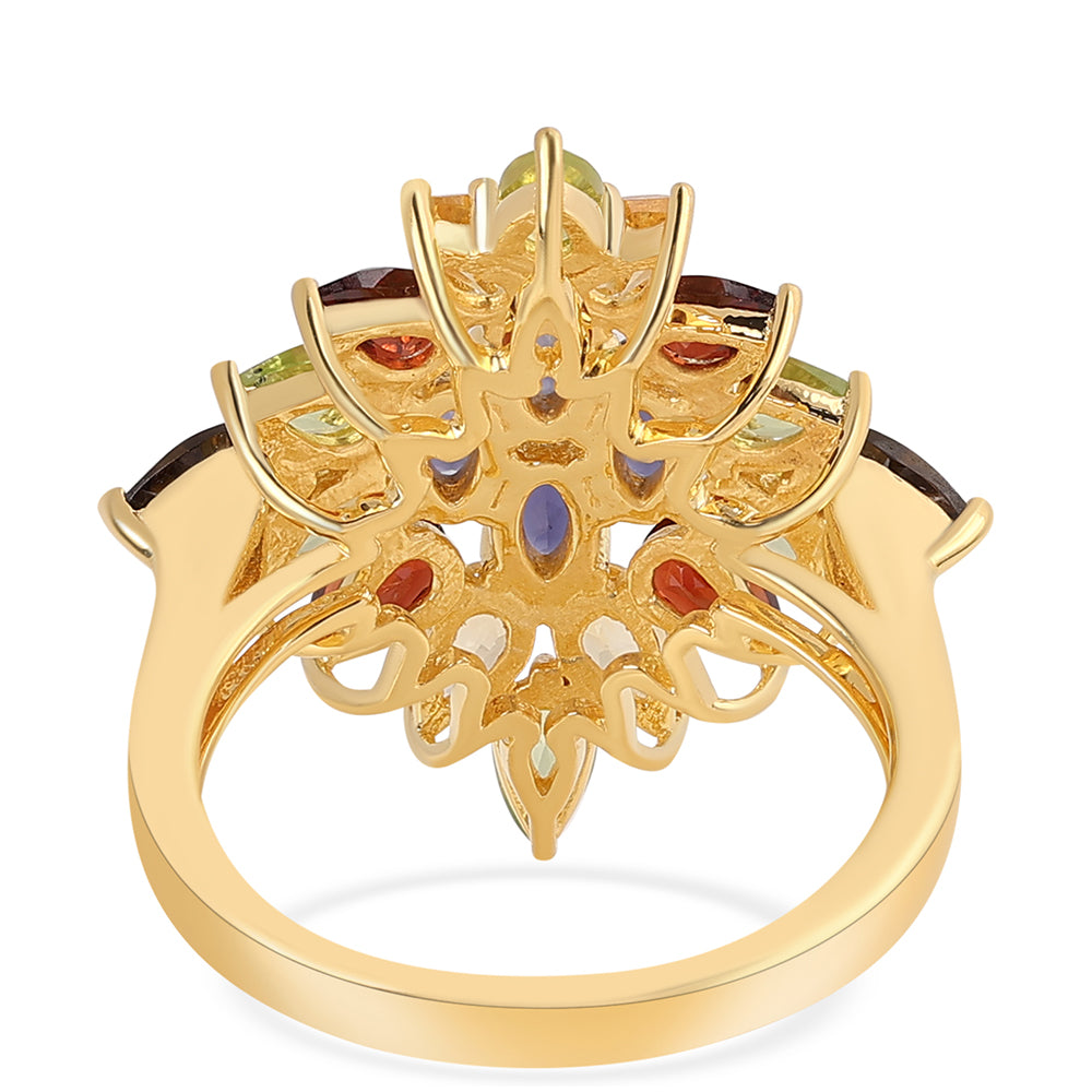 Arannyal Bevont Ezüst Gyűrű Vörös Gránáttal és Peridottal