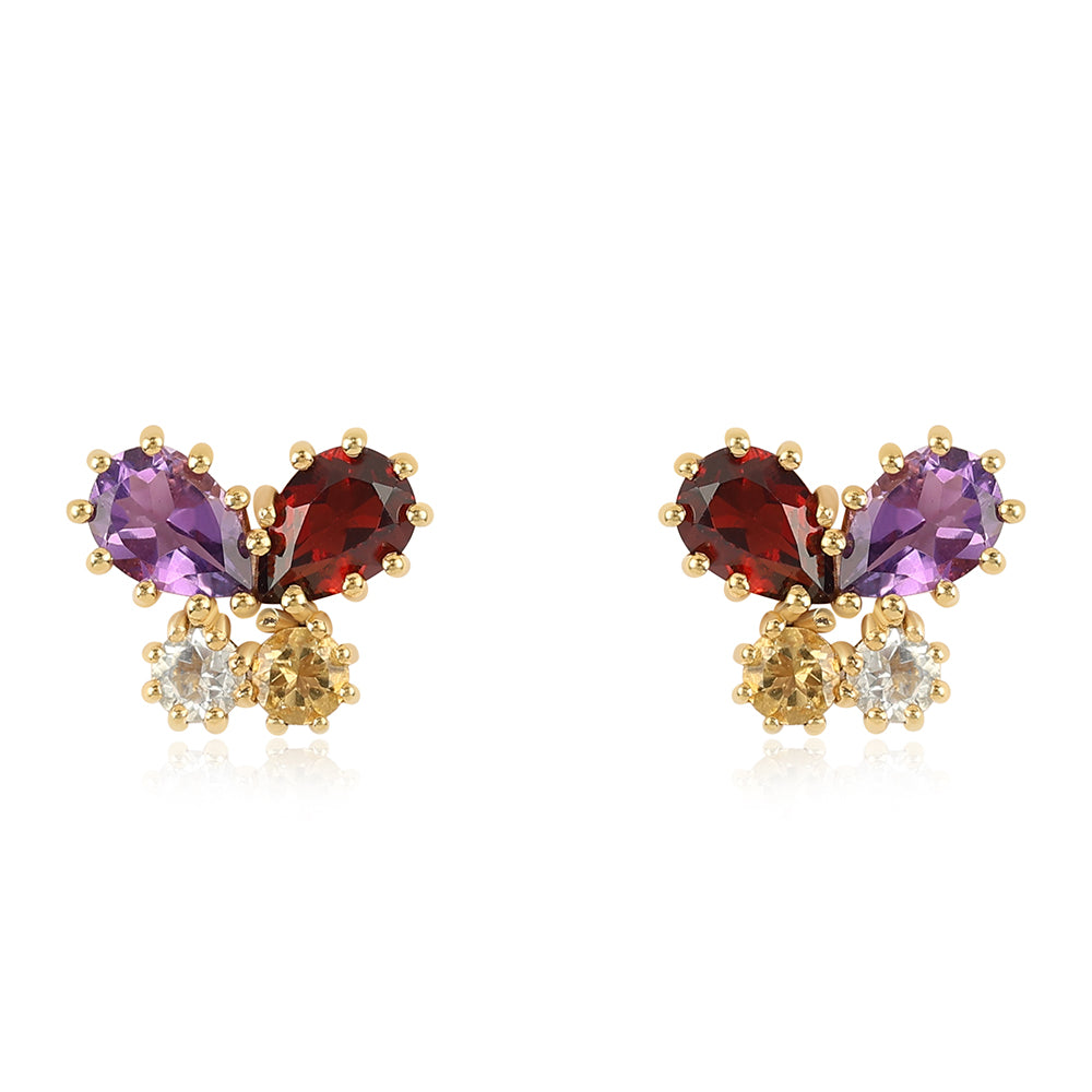 Arannyal Bevont Ezüst Fülbevaló Afrikai Ametiszttel és Citrinnel 1 