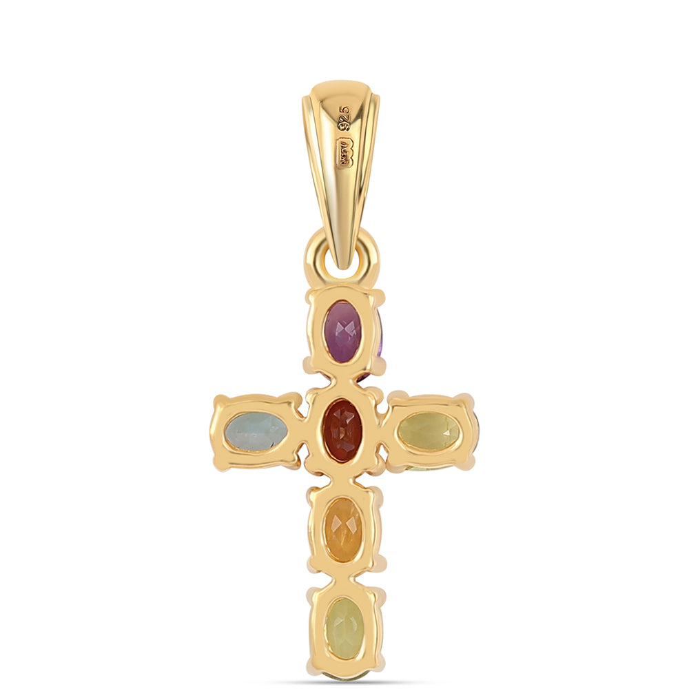 Kereszt Arannyal Bevont Ezüst Medál Afrikai Ametiszttel és Peridottal