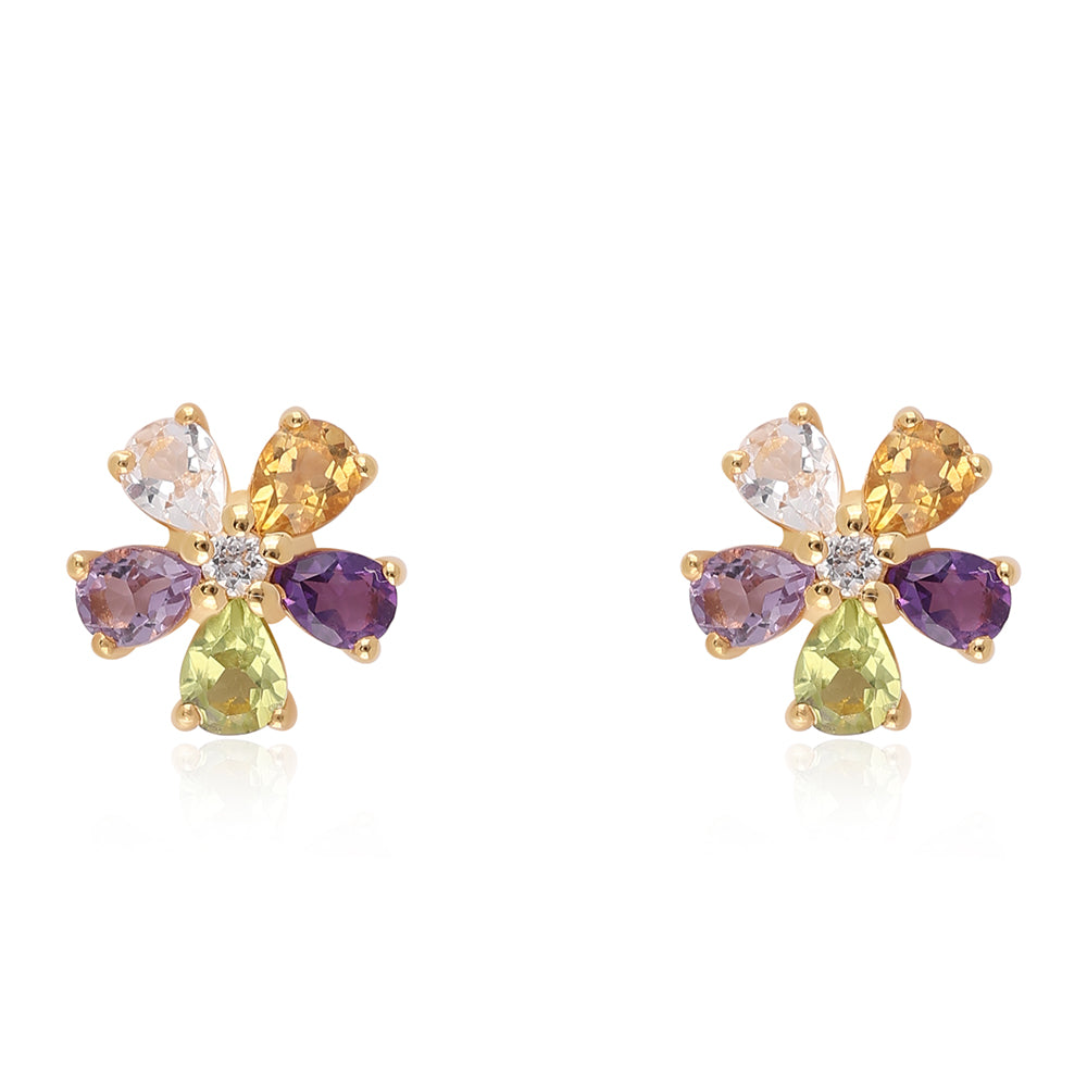 Arannyal Bevont Ezüst Fülbevaló Rose De France Ametiszttel és Peridottal