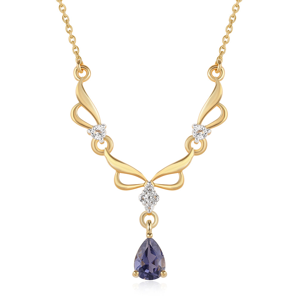 Arannyal Bevont Ezüst Nyaklánc Iolittal és Fehér Topázzal
