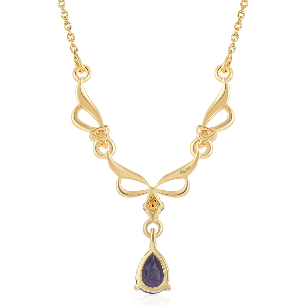 Arannyal Bevont Ezüst Nyaklánc Iolittal és Fehér Topázzal