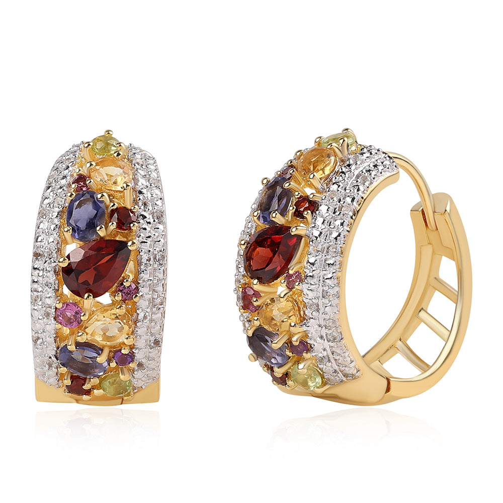 Arannyal Bevont Ezüst Fülbevaló Rhodolit Gránáttal és Peridottal 1 