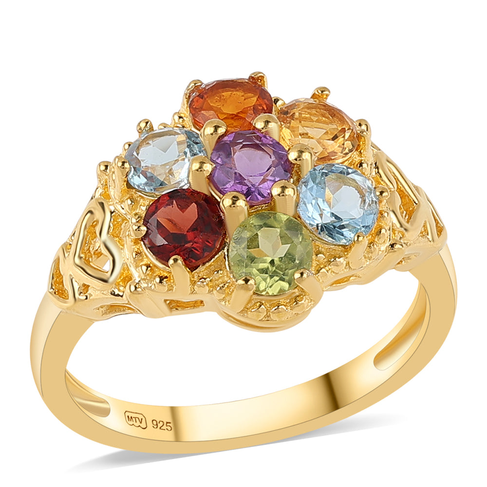 Arannyal Bevont Ezüst Gyűrű Vörös Gránáttal és Citrinnel