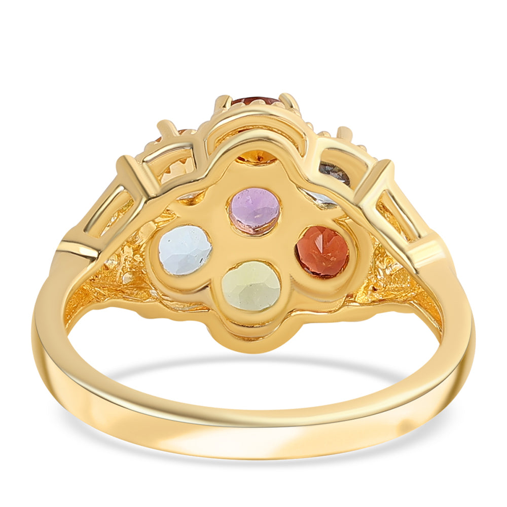 Arannyal Bevont Ezüst Gyűrű Vörös Gránáttal és Citrinnel