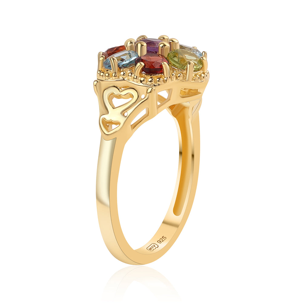 Arannyal Bevont Ezüst Gyűrű Vörös Gránáttal és Citrinnel 3 