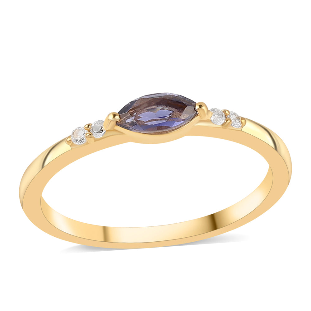 Arannyal Bevont Ezüst Gyűrű Iolittal és Fehér Topázzal