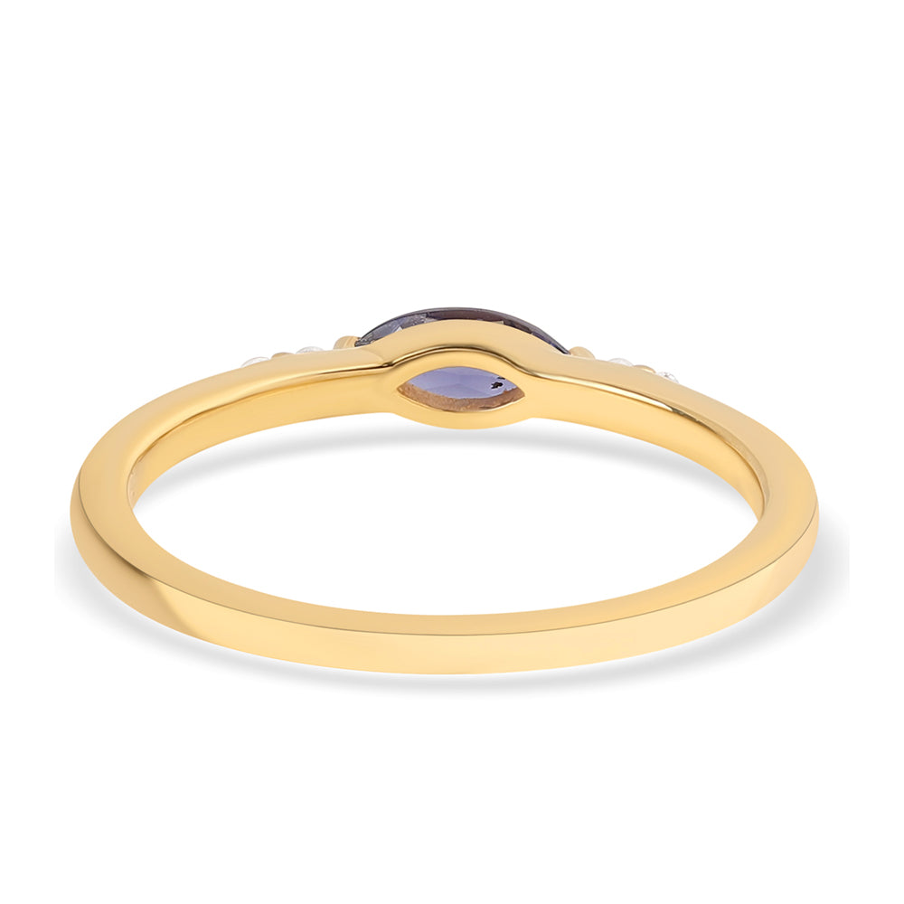 Arannyal Bevont Ezüst Gyűrű Iolittal és Fehér Topázzal