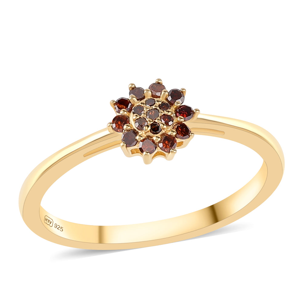 Arannyal Bevont Ezüst Gyűrű Vörös Gyémánttal 4 
