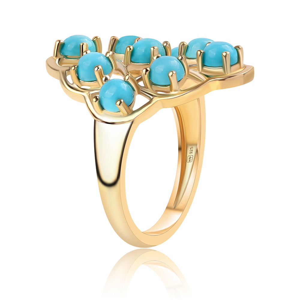 Arannyal Bevont Ezüst Gyűrű Csipkerózsika Türkizzel